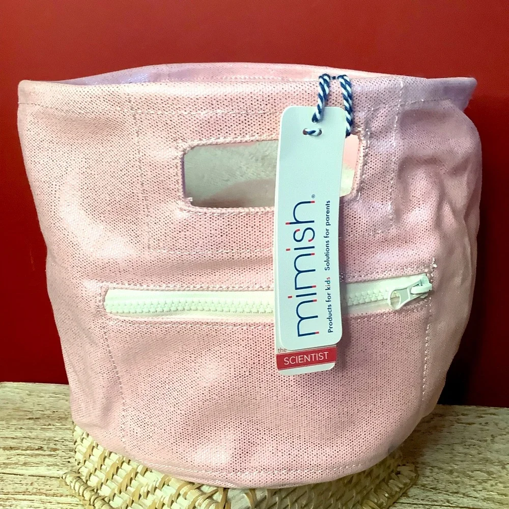 MIMISH Metallic Pink Storage Bin Round Canvas 100% Cotton With Zipper & …